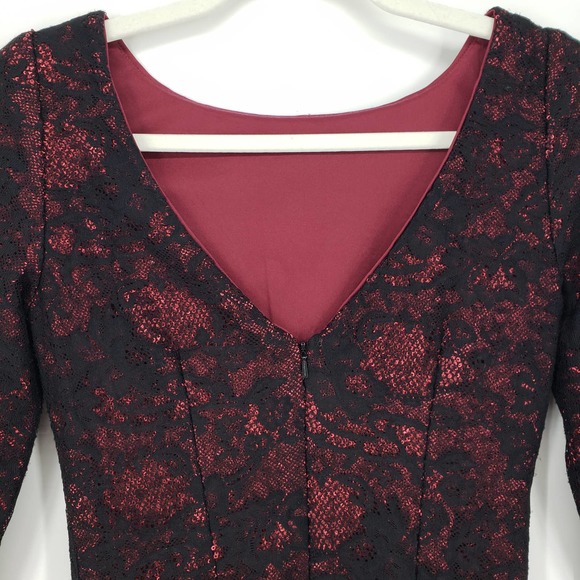 3/$25 Aidan Mattox Mini Dress 2 Sequin Lace Cocktail Party Bodycon Black Red - Picture 6 of 8